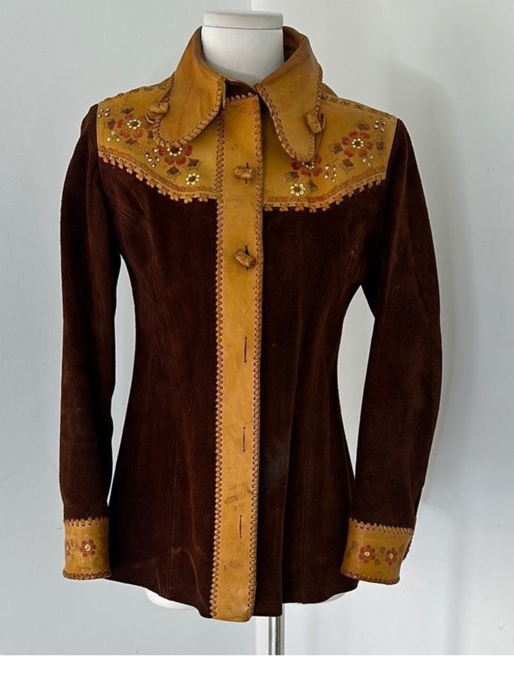 Vintage 70s CHAR Handpainted Hippy Genuine Suede Jacket
